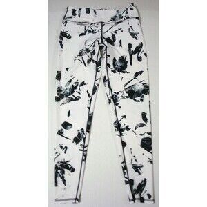 Body Language Activewear Leggings Saks USA White Black L Yoga Pilates Gym Flower